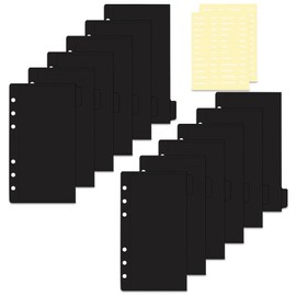 Black A6 Cash Envelopes, 12pcs Zippless Budget Binder Pocket with Index Divider and 2pcs Tabs Stickers, PP A6 Envelopes Cash Stuffing for 6 Ring Loose Leaf Budgeting Accessories (Black)