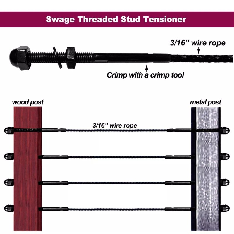 Kuahome 50X T316 Black Stainless Steel Hand Swage Tensioner for