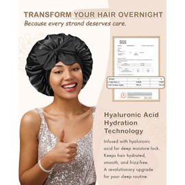 BONNET QUEEN Silk Bonnet for Sleeping Women Double Layer Reversible Satin Bonnet Hyaluronic Acid Moisture for Curly Hair Night Sleep Cap with Hair Band Gift