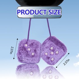 Wogomz 2PCS Fuzzy Dice for Car Rear View Mirror with Suction Cup, 2.37" Retro Plush Dice Auto Decoration for Mirror, Cute Classic Mirrors Dice, Universal Rearview Hanging Ornament (Purple)