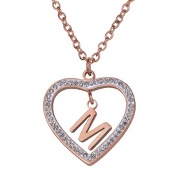 LuckyLy Collares de Mujer de Corazón con Iniciales, Acero Inoxidable con Baño de Oro Rosa 18k y Zirconia Cúbica, Cadena con Dije – Joyería, Regalos para Mujer Navidad y San Valentín, Regalos para Mamá, Modelo Adina, Letra M