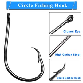 Ultra Point Circle Hook High Carbon Steel Hook Chemically Sharpened in-line Circle Hooks for Freshwater Saltwater (1/0(100pcs per Pack))