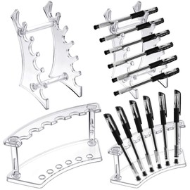 4 Pack Pen Display Stand, Transparent Acrylic Pen Holder Pen Display Rack Pen Stand, 6-Slots Arc-Shaped Makeup Brush Holder Makeup Brush Rack Organize for Desk Office Home School