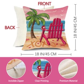 Fjfz Valentines Day Beach Decorative Throw Pillow Covers 18 x 18 Set of 4, Coastal Truck Chair Love Hearts Porch Outdoor Home Decor, Nautical Palm Tree Anniversary Wedding Couch Cushion Case