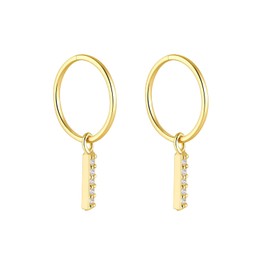 Serenity Sleepers 24K Gold Plated 925 Solid Sterling Silver Sleeper Huggie Hoop Charm Earrings For Women | Sparkle Bar | Dainty Zirconia Earrings - Mini Bar Hoops
