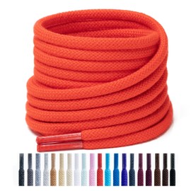 Handshop 2 pairs round cotton shoe laces for sneakers, 4 mm anti-slip round laces for athletic shoes, boots Orange Red 70