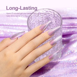 RARJSM Aurora Cat Eye Gel Nail Polish Purple Pink Velvet Silver Glitter Universal Galaxy Shimmer Star Effect Gel Polish with Magnet Stick Single Bottle UV LED Curing Require Soak Off Home Salon