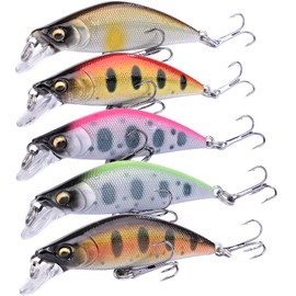 Contyu Mountain Stream Minnow Set of 5 Trout Heavy Sinking Minnow Lures 2.0 inches (50 mm) 0.2 inches (5.3 g) (50mm/5.3g, Color A (Set of 5)