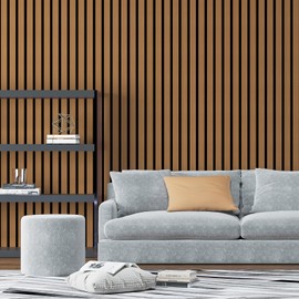 Art3d 4-Pack Glue-On Six-Grid Wainscoting Panel for Interior Wall Decor - 104 x 12 Inch Polystyrene Ultralight Slim Slat Wall Panels for Living Room Bedroom, Rosewood