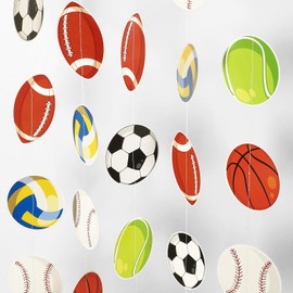 MARFOREVER 41 Ft Sports Theme Banner, Basketball Football Baseball Soccer Volleyball Hanging Garland for Sports Themed Birthday Party Baby Shower Classroom Supplies Decor