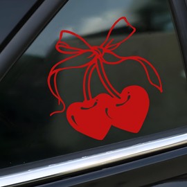 Cherry Bow Car Decal Funny Girly Bow Cute Positive Inspiration Humor Decals,Car Fuel Tank Cap Sticker, Window Bumper Stickers, Car Accessories Vinyl Waterproof 5 Inch Decal Gift for Mom Dad Friend