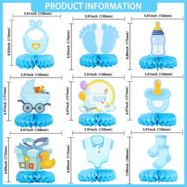 Gyufise 9Pcs Baby Shower Decorations Honeycomb Table Centerpieces Pacifier Welcome Baby Boy Table Toppers It's a Boy Honeycomb Centerpiece Decro for Gender Reveal Baby Shower Boys Birthday Party Blue
