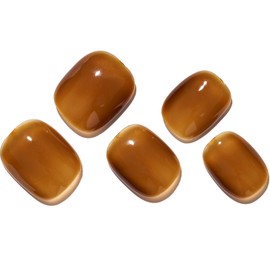GLAMERMAID Press on Nails Extra Short Squoval, Handmade Brown Jelly Gel Glue on Nails, 24Pcs Glossy Round Reusable UV Finish Fake Nails Acrylic False Nails Manicure Kits for Women