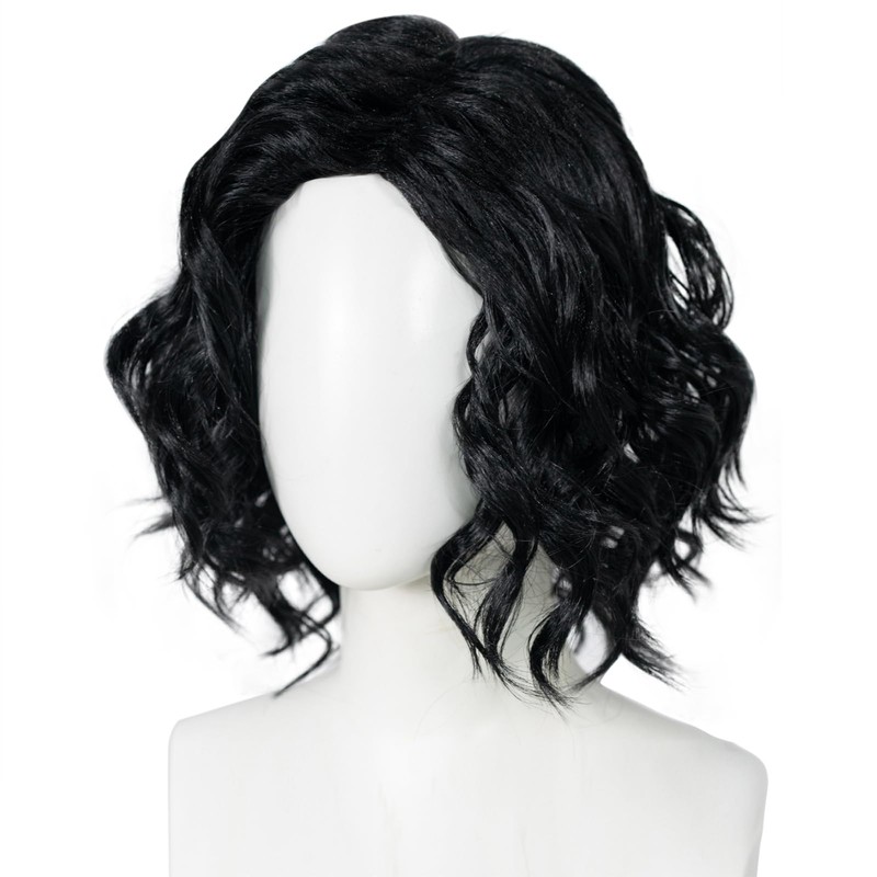 ESUNO Short Black Wavy Wig Men Black Curly Wig Middle