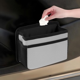 Hovom Car Trash Can, Oxford Waterproof Automotive Garbage Can with Trash Bag, Foldable Mini Vehicle Trash Bin, Multifunctional Hanging Small Storage Organizer for Car Door & Seatback (Gray)