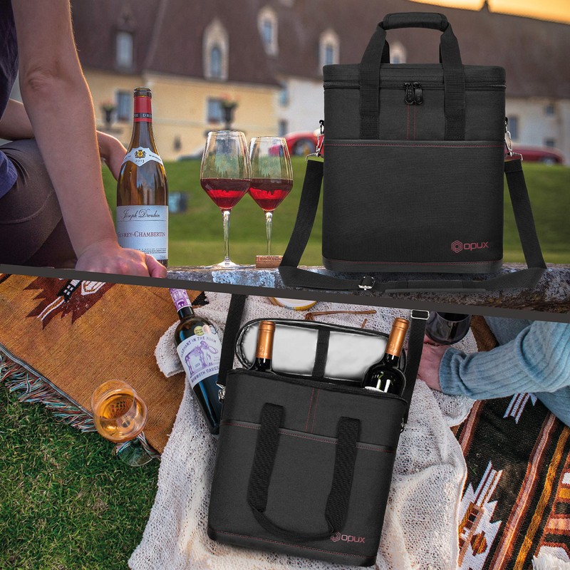 OPUX 3 Bottle Wine Carrier Tote, Insulated Leakproof Wine Cooler