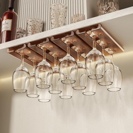 Vaisoeny Wine Glass holder, 4Pack Wine Glass Holder Under Cabinet, No Drilling Installation Wine Glass Rack, Stemware Rack, Glass hanging rack for Kitchen and Bar (Amber)