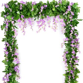 5pack Wisteria Garland Artificial Flower Garland Fake Wisteria Vines for Wedding Floral Decor-Total 36 Ft (Light Purple)