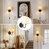 Plug in Wall Sconces with White Fabric Shades, Black Wall