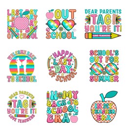 9pcs Back to School Iron On Decals for Clothing Iron on Heat Transfer Patches Vinyl Decals Appliques for Clothes T Shirts Bag Pillow Covers