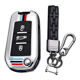 KUNIO Flip Key Fob Cover fit for Opel Crossland X Zafira Corsa F Grandland fit for Pe-ugeot 5008 208 308 fit for Citroen C3 C4 Cactu Key Protection Metal Cover Key Chain A Silver
