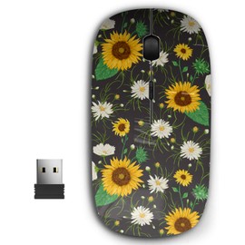 2.4G Ergonomic Portable USB Wireless Mouse for PC, Laptop, Computer, Notebook with Nano Receiver ( Sunflowers White Chamomile )