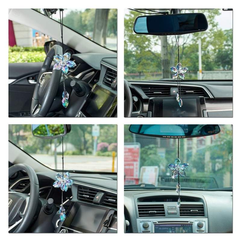 Crystal Flower Rear View Mirror Pendant Car Hanging Ornament Lucky
