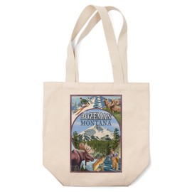 Lantern Press Bozeman, Montana, Big Sky, Montage Scenes (100% Cotton Canvas Reusable Tote Bag)