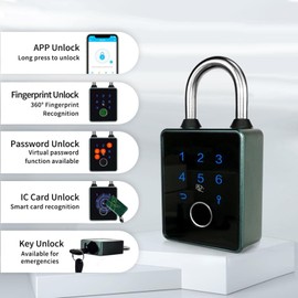Fingerprint Padlock, Smart Padlock with Digital Keypad Code, Biometric Metal Keyless Thumbprint Lock, Water Resistant, Suitable for Gym, Sports, Bike, School, Locker and Storage