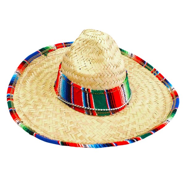 GiftExpress 1 Pack of 15.5" Wide Child Mexican Sombrero Hat with Serape Trim, Cinco de Mayo Straw Hat, Childs Mexican Sombrero Costume Hat
