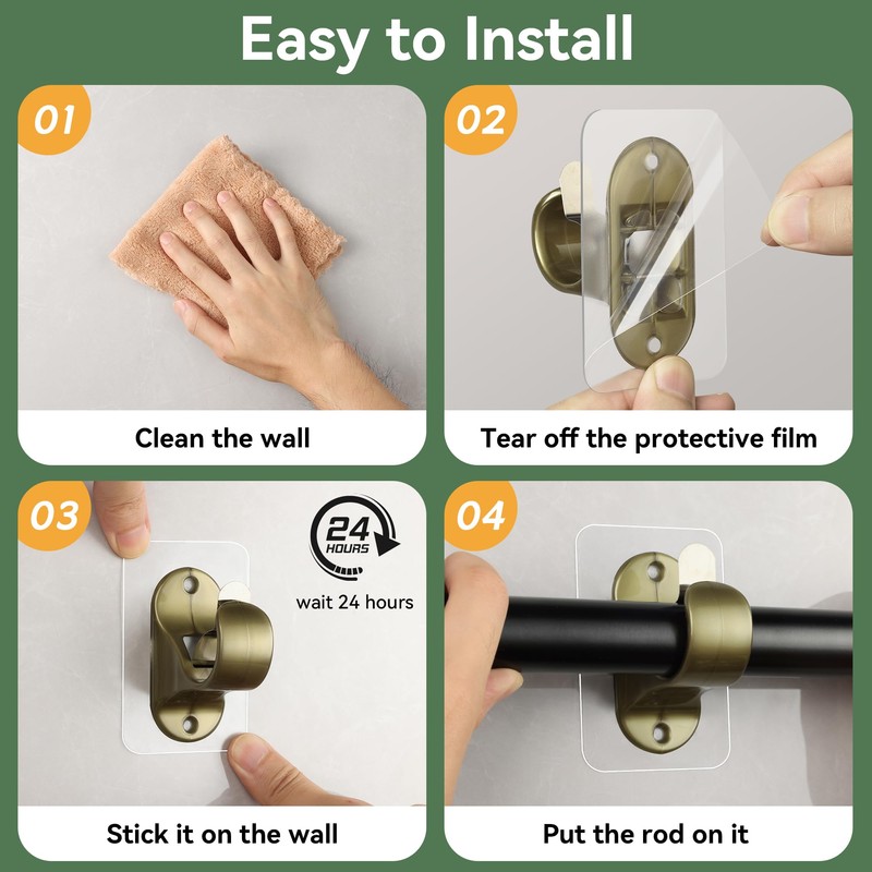 ANDGOO 6 Pack No Hole Curtain Rod Brackets Hangers, Self
