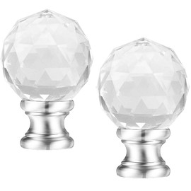 Hyamass 2Pcs 1-3/4 inch Lamp Finial Cap Knob lamp Screw Top Lamp Decoration for Lamp Shade Faceted Crystal Ball Brushed Nickel Finish