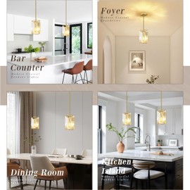 YSHomeStunn Gold Crystal Pendant Lights Kitchen Island 2-Pack Square Pendants Light Bedroom Modern Pendants Lighting Crystal Pendant Light for Kitchen Island Dining Room Foyer Bedroom (Bulb Incl.)