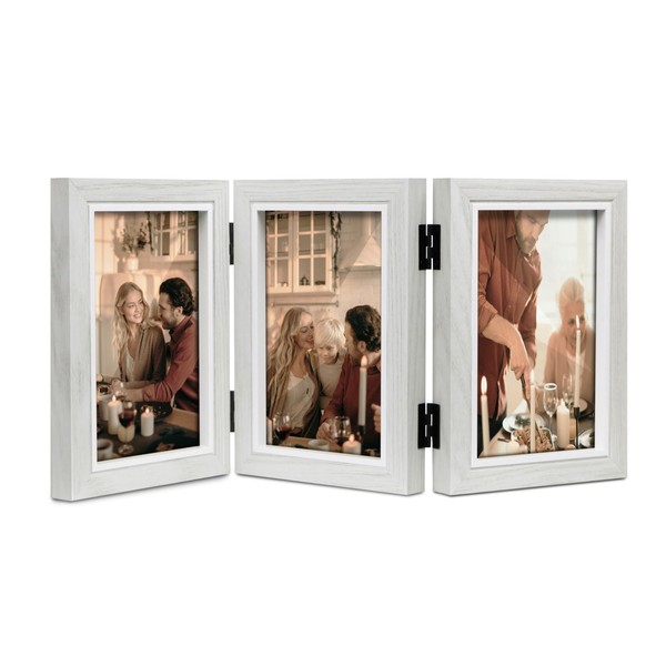 Shampsen White Photo Frame 4x6 Three Photo Collage Frame Hinged