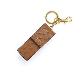 Cockatoo Snap-On Lipstick Holder Keychain, Genuine Leather Lipstick Case with Keychain, Chapstick Holder Keyring (Brown Sugar)