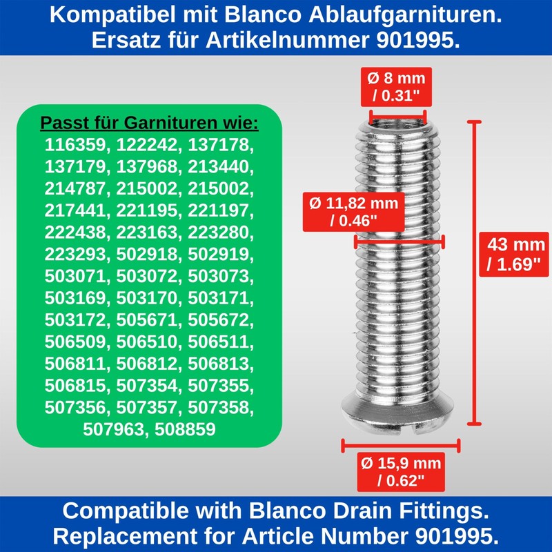 Hollow Screw for Strainer Basket Valve M12 x 1.5 x
