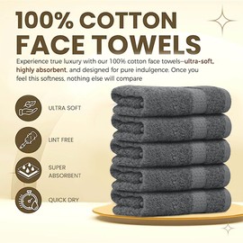 Towelogy® Cotton Face Cloths - Super Soft, Ultra Absorbent & Non Abrasive Flannel Wash Cloths - Luxuriously Plush and Large 33x33cm Face Towels for Ultimate Luxury (Grey)
