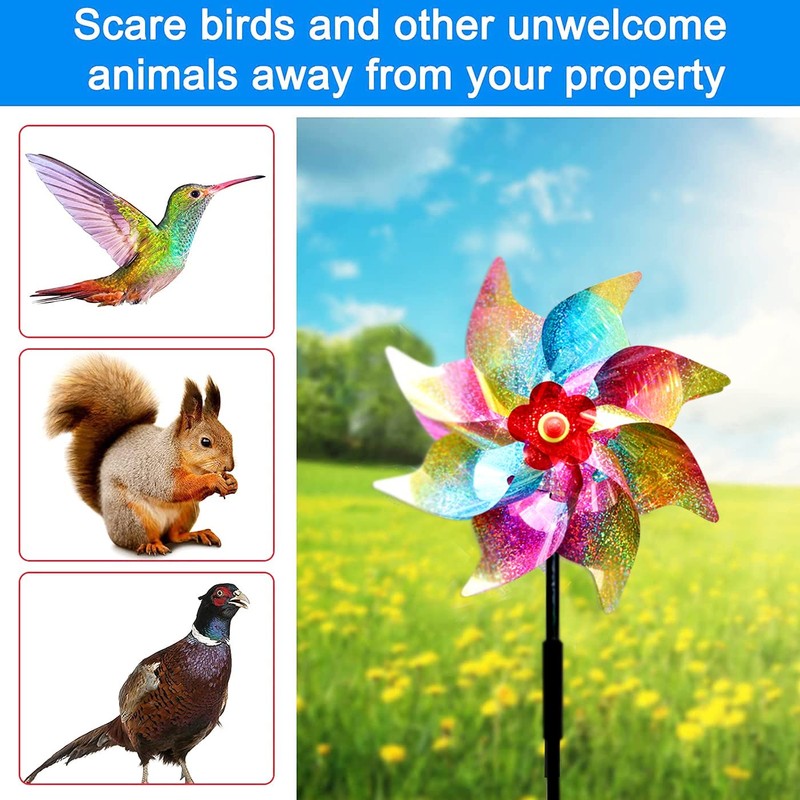 5PCS Bird Scarers Windmills For Garden,Multicolour Reflective Bird Deterrent Windmill