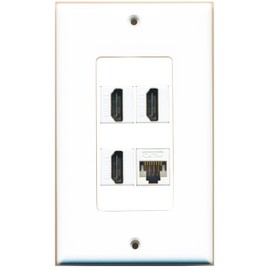 RiteAV 3 x HDMI and 1 x Cat5e Ethernet Port Wall Plate Oversized Jumbo MIDI White