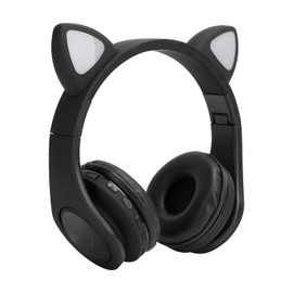 Katzenohr-Kinder-Bluetooth-Kopfhörer mit Mikrofon, LED-Beleuchtung für Kinder-Kopfhörer, TF-Unterstützungskarte, über Dem Ohr Faltbares Kinder-Headset für Mädchen, Jungen, Erwachsene(Schwarz)