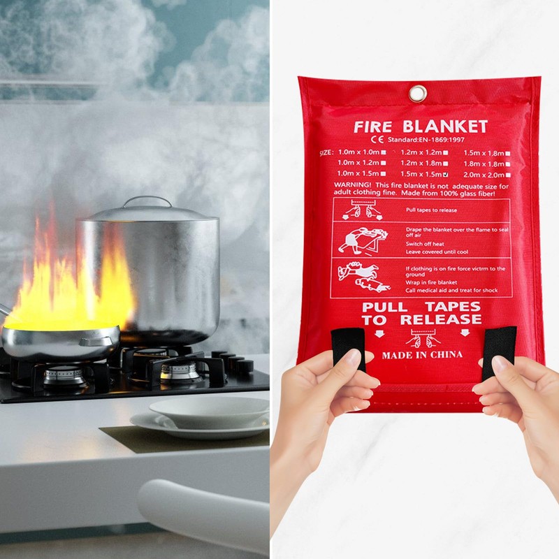 Emergency Fire Blanket, 1.5 x 1.5 m Kitchen Fire Blanket,