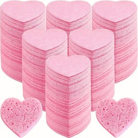 Heart Shaped Facial Sponge, Compressed Face Wash Pad, Exfoliating Facial Cleansing Sponge, Facial Skin Care Tool for Women - Color: Pink, Specification: 20pcs Bag packing
