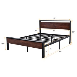 SHA CERLIN SHA CERLIN 14 Inch Queen Size Metal Platform Bed Frame with Wooden Headboard and Footboard, Mattress Foundation, No Box Spring Needed, Large Under Bed Storage, Non-Slip Without Noise, Mahogany