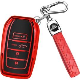 QBUC for Toyota Key Fob Cover, Key Fob Case for Toyota Tacoma Prius Venza Corolla Crown Sequoia Tundra Grand Highlander RAV4 Prime Key Fob Protection with Keychain Car Accessories (Red)
