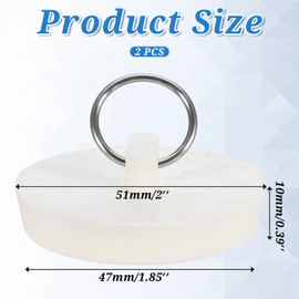2 Pcs Rubber Sink Stopper, Fits 1-7/8 Inch to 2 Inch Sink Drain Plug Bath Plug Stopper for Tub with Hanging Ring Universal Bathtub Plugs Drain Stoppers for Kitchen Shower Laundry Bathroom (White)