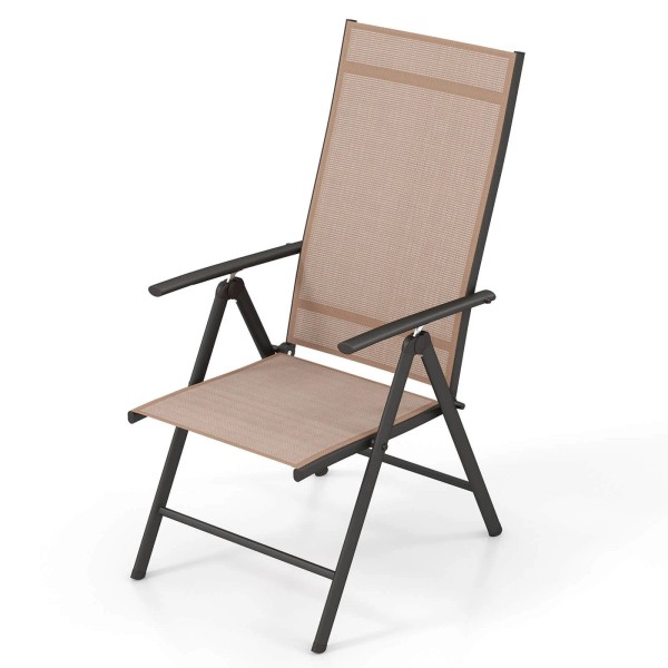 Costway Patio Folding Dining Chair with 7-Level Adjustable High Backrest
