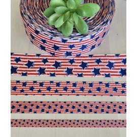 3/8, 5/8, 7/8 & 1.5"(1 YD) Patriotic Grosgrain Ribbon Blue Stars Red & White  - 5/8"