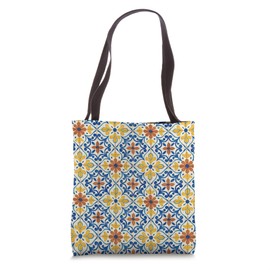 Mediterranean Floral Tile Pattern Tote Bag