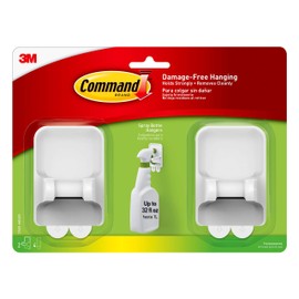 Command Spray Bottle Hangers, White, Holds up to 32 fl oz., 2-Hangers, 4-Strips, Organize Damage-Free
