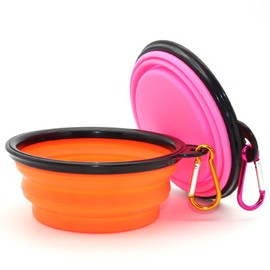 SLSON Pack of 2 Dog Bowls Portable Foldable Bowl for Dogs and Cats (350 ml, Orange and Pink)